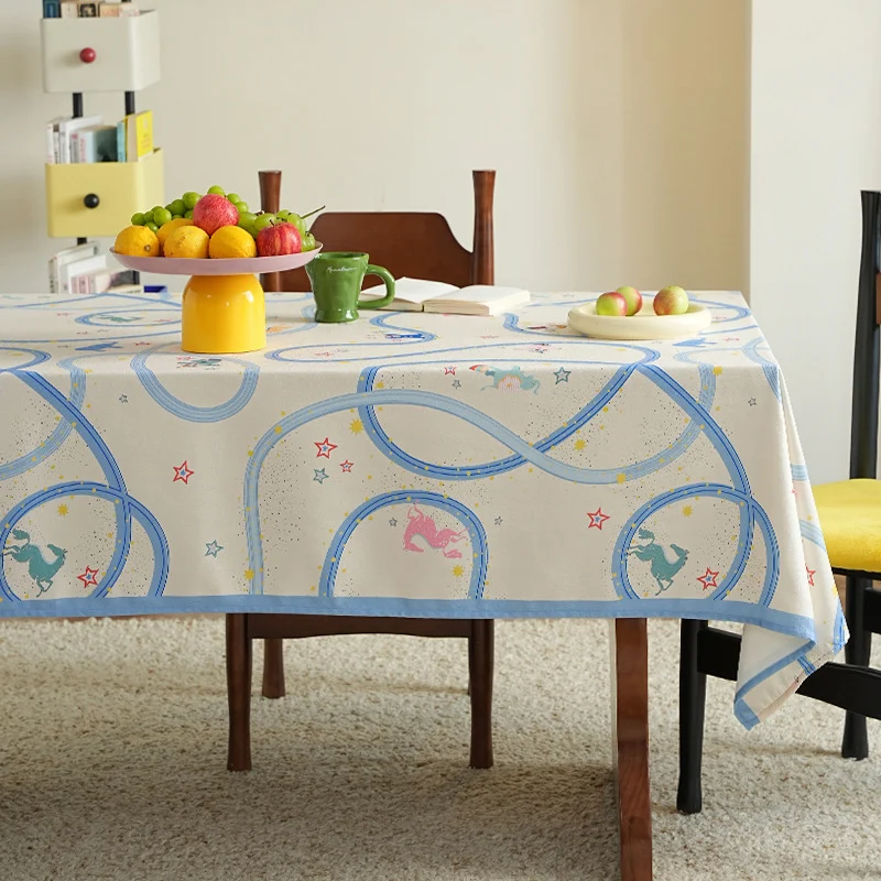 Rechteckige Baumwollmisch‑Tischdecke mit verspieltem Bahnen‑ und Tierprint