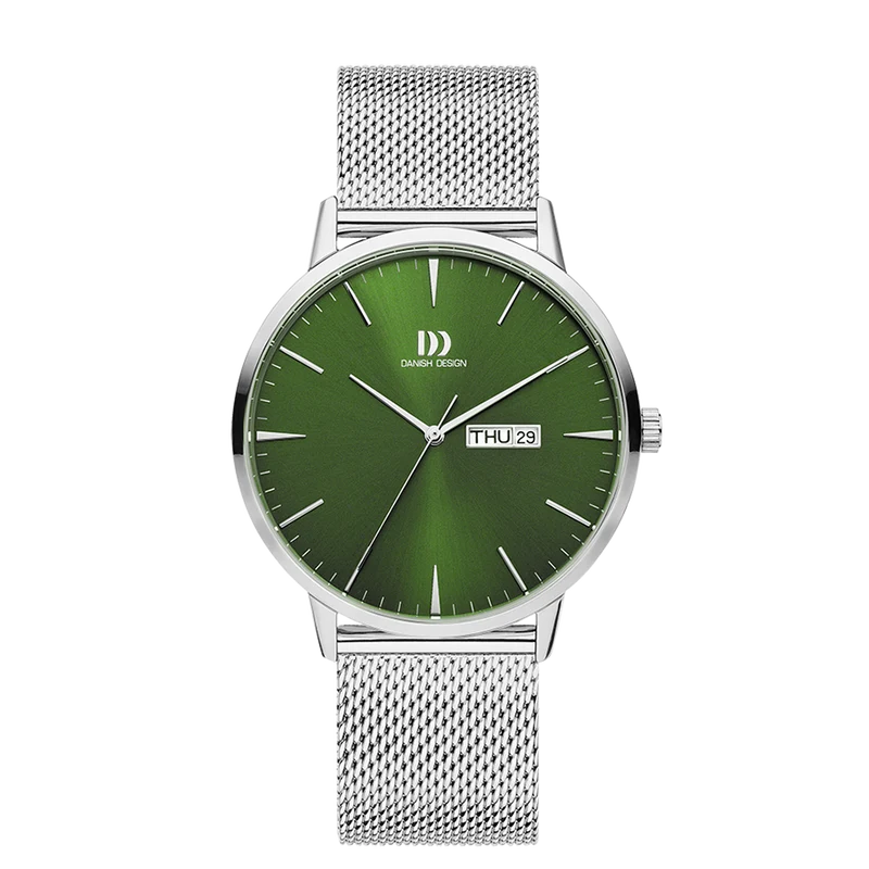 Danish Design Akilia IQ77Q1267 Herrenuhr Grün • Grünes Sunburst-Zifferblatt • Tag/Datum-Anzeige