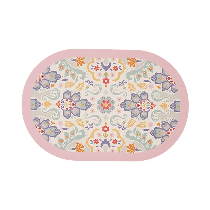 Ovales Tischset aus abwischbarem Baumwoll‑Leinen‑Mix mit detailreichem Blumenprint