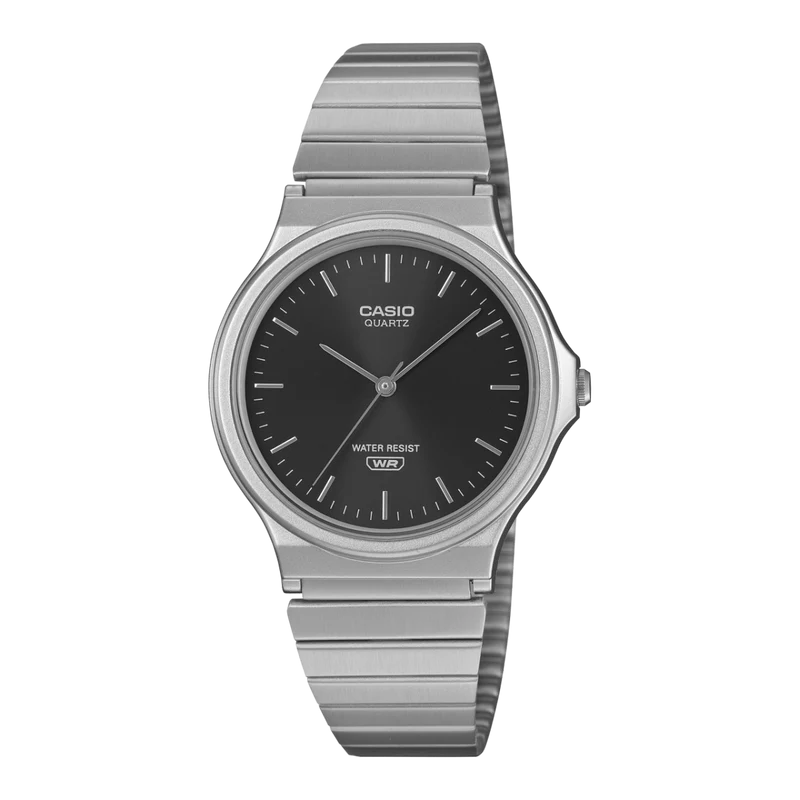 Casio MQ-24DA-1AEF Armbanduhr Schwarz • Metallic-Sonnenschliff-Zifferblatt • Edelstahlband