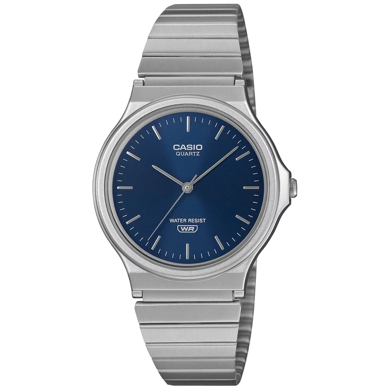 Casio MQ-24D-2AEF Unisex Armbanduhr Dunkelblau • Edelstahlarmband • Sonnenschliff-Zifferblatt