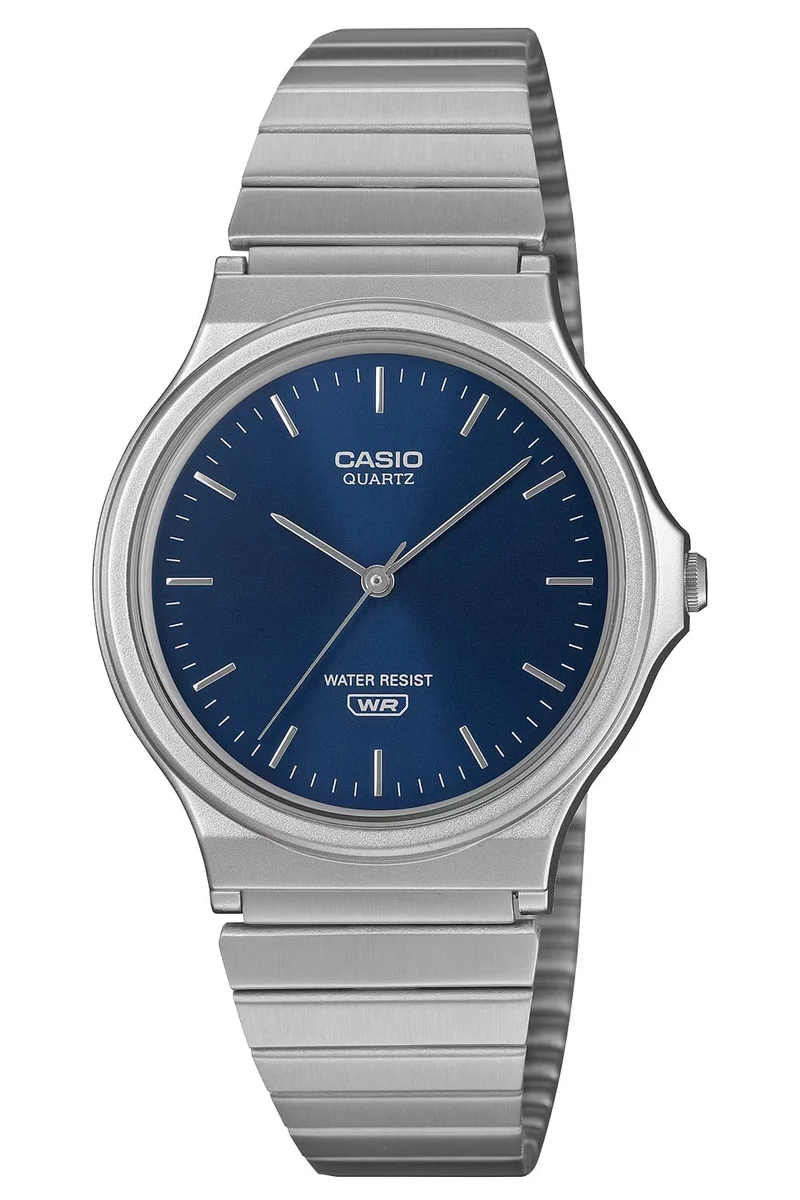 Casio MQ-24D-2AEF Unisex Armbanduhr Dunkelblau • Edelstahlarmband • Sonnenschliff-Zifferblatt