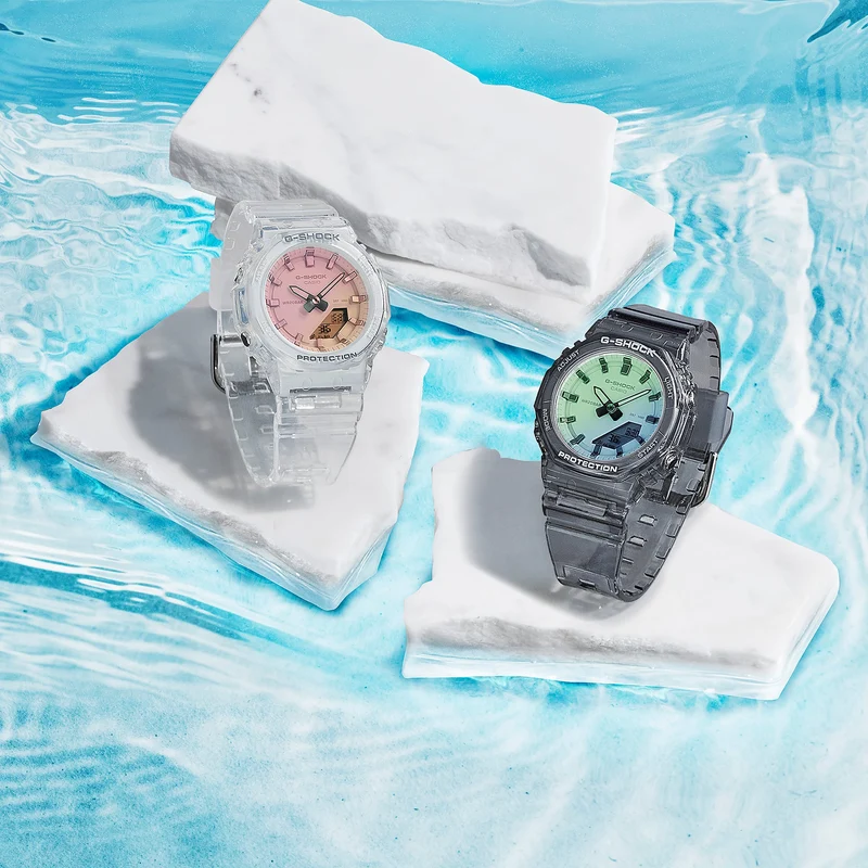 Casio GMA-P2100SR-7AER G-Shock Classic Armbanduhr Transparent/Rosa • Ana-Digi-Anzeige • Stoßfest & wasserdicht