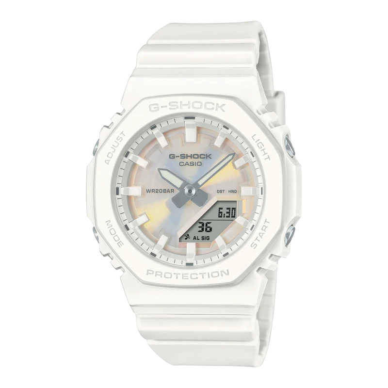 Casio GMA-P2100PC-7AER G-Shock Damenuhr Weiß • Biobasiertes Resin • Ana-Digi Zifferblatt