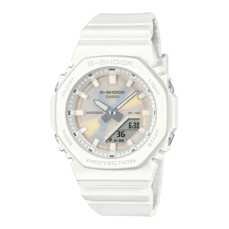 Casio GMA-P2100PC-7AER G-Shock Damenuhr Weiß • Biobasiertes Resin • Ana-Digi Zifferblatt