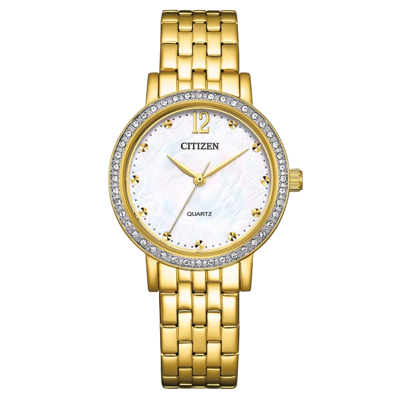 Citizen Elegance EL3102-50D Damenuhr Weiß • Perlmutt-Zifferblatt • Vergoldetes Edelstahlarmband