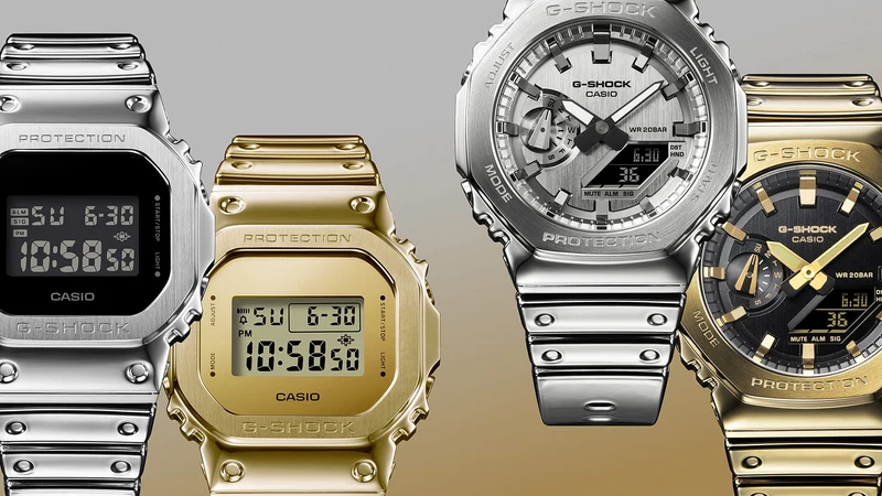 Casio GM-5600YM-8ER G-Shock Herrenuhr Silber • Edelstahllünette • 20 bar wasserdicht