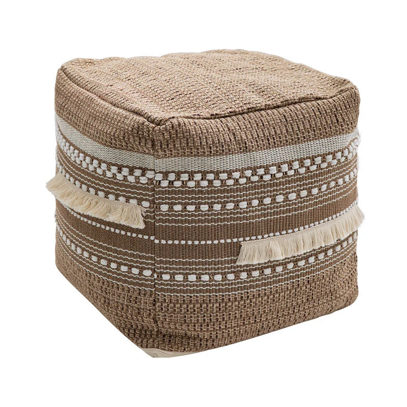 Gepolsterter Pouf Sitzhocker mit gewebter Struktur und Tragegriff
