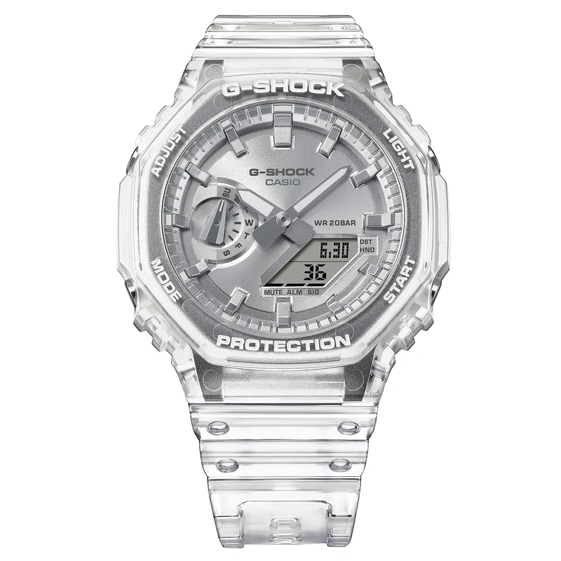 Casio GA-2100BM-7A8ER G-Shock Classic Ana-Digi Armbanduhr Transparent/Silberfarben • Transparentes Resin-Gehäuse • 20 bar Wasserdicht