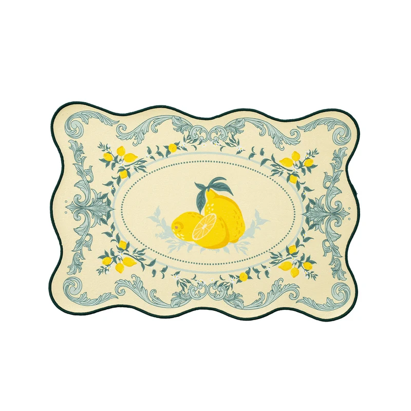 Geformtes Tischset aus Baumwollmix mit Granatapfel- und Papageien-Motiv