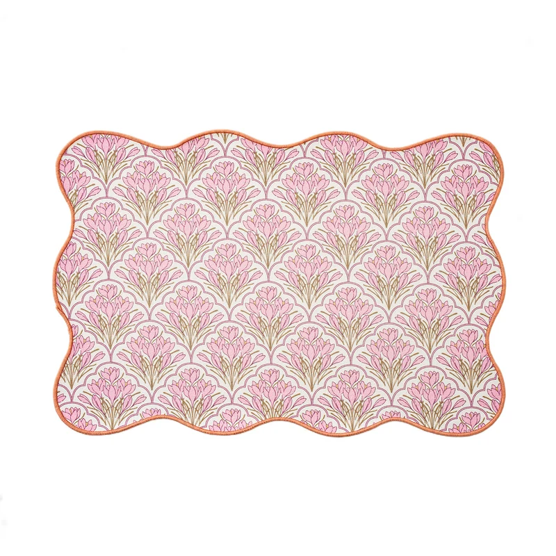 Geformtes Tischset aus Baumwollmix mit Granatapfel- und Papageien-Motiv