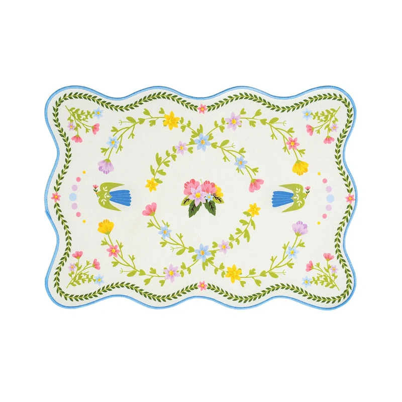Geformtes Tischset aus Baumwollmix mit Granatapfel- und Papageien-Motiv