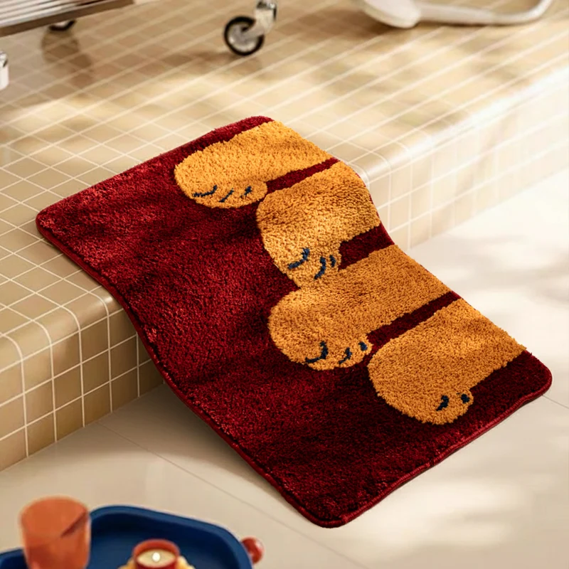 Flauschige Badezimmer-Fußmatte mit Pfotenrelief