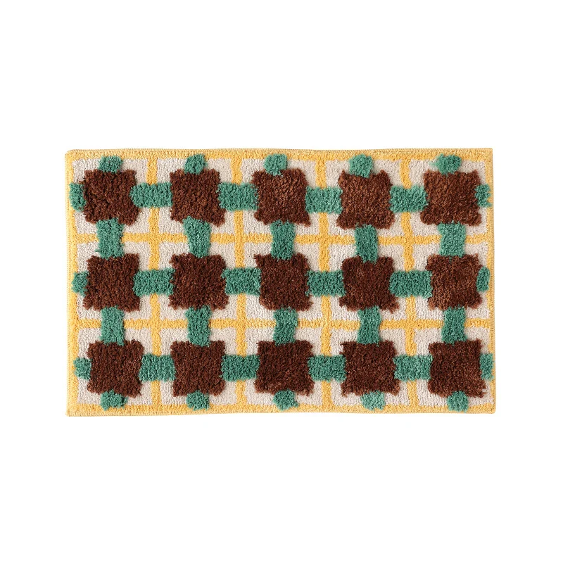 flauschige Bad- und Fußmatte aus Baumwoll-Tufting mit Retro-Karo-Muster