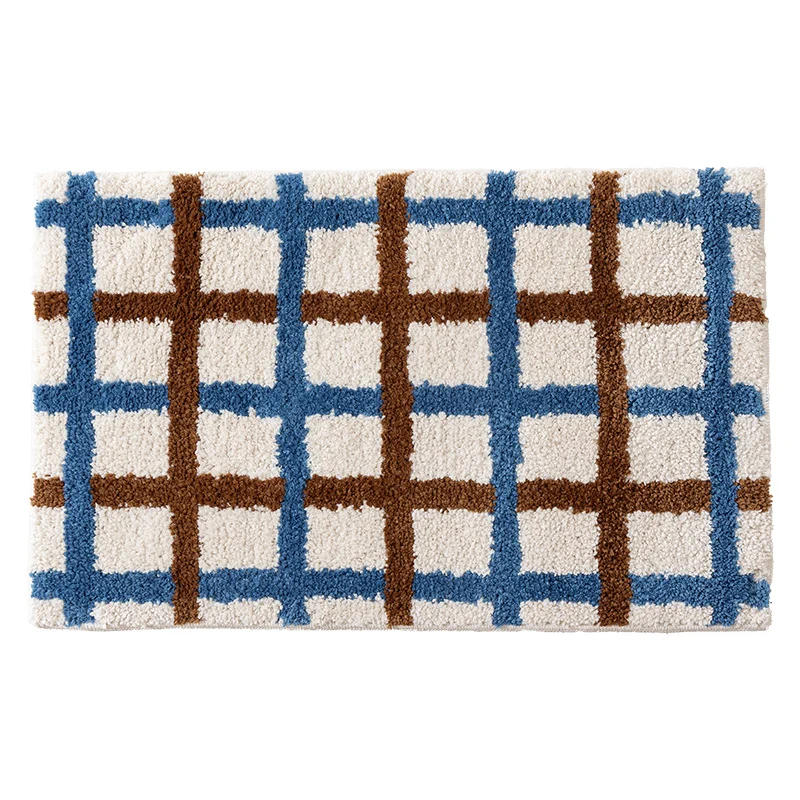flauschige Bad- und Fußmatte aus Baumwoll-Tufting mit Retro-Karo-Muster