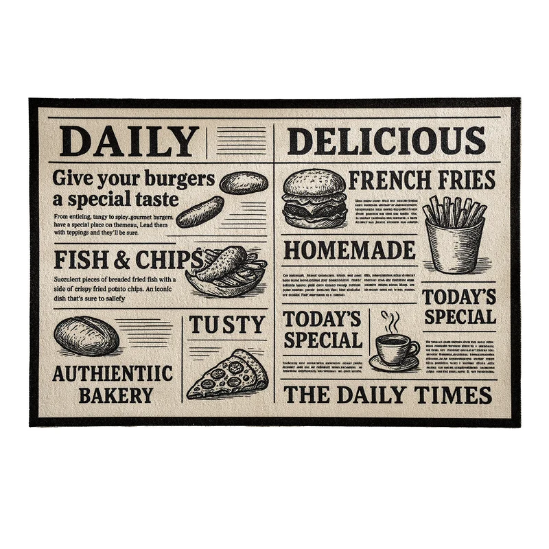Küchenläufer Teppich im Retro Food-Zeitungsdruck