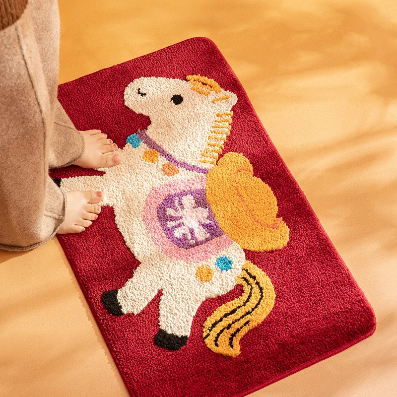 Kinder-Badvorleger mit verspieltem Ponymotiv, saugfähige Mikrofaser und rutschfester Unterseite