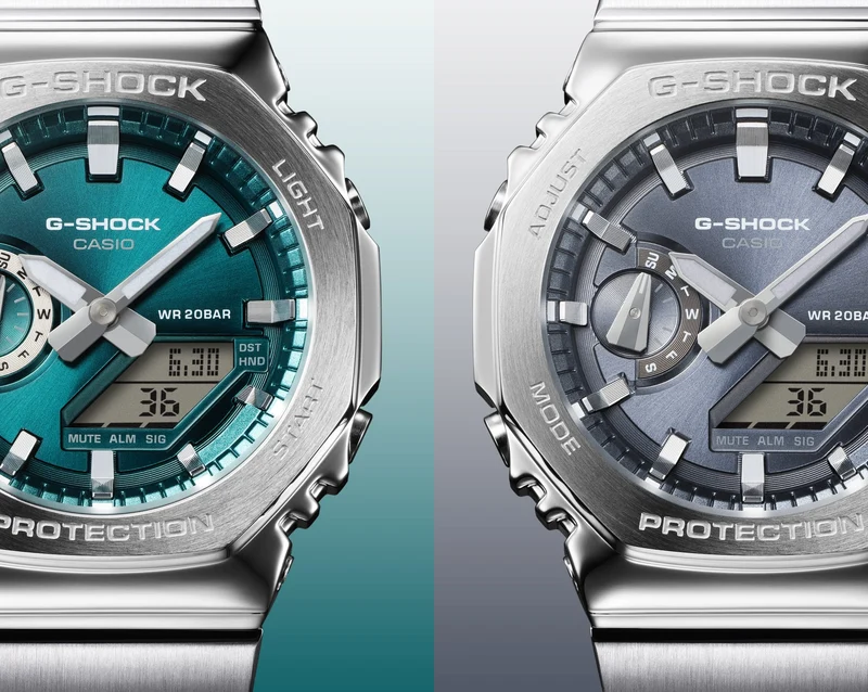 Casio G-Shock GM-2110D-8AER Herrenuhr • Achteckige Edelstahllünette • Analog-Digital