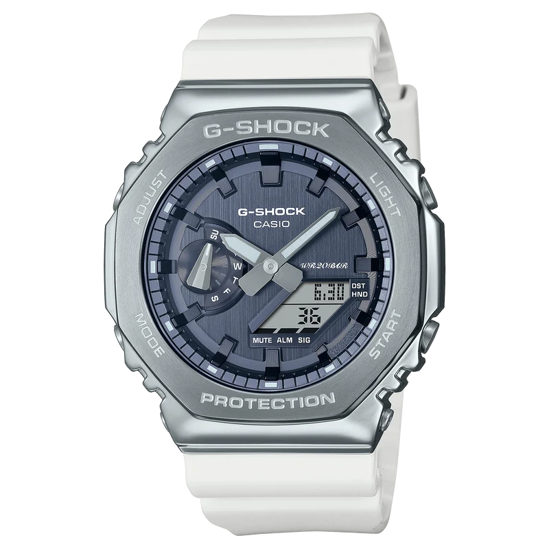 Casio GM-2100WS-7AER G-Shock Classic Herrenuhr Weiß • Metallverkleidung & Mineralglas • Stoßfest bis 20 bar