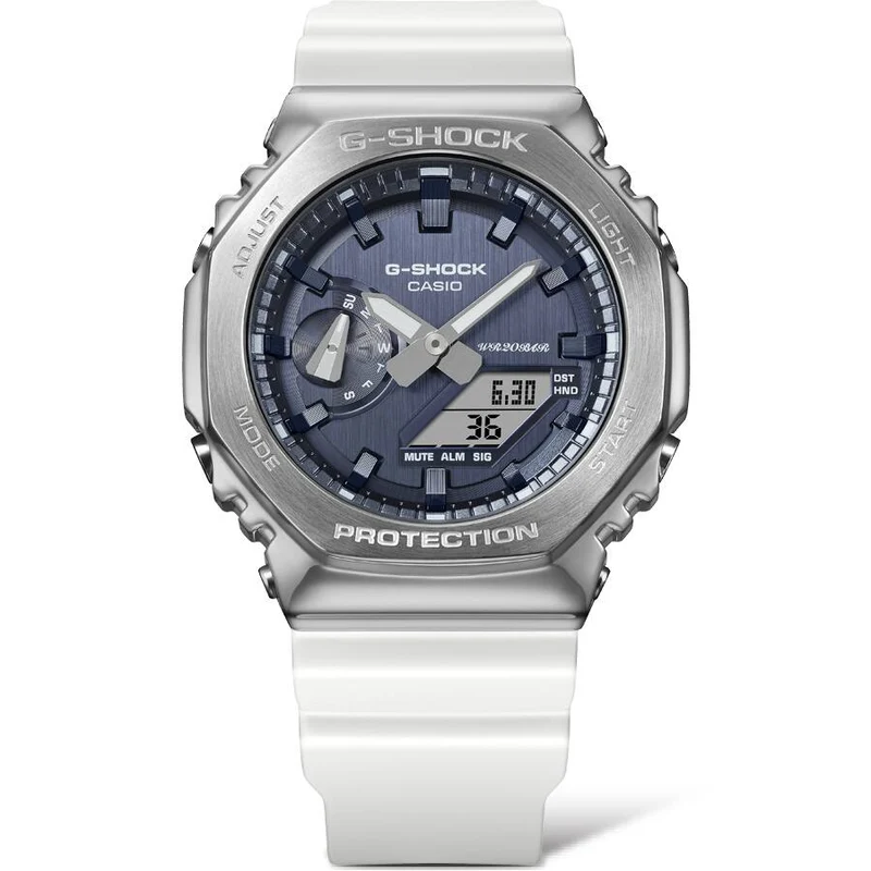 Casio GM-2100WS-7AER G-Shock Classic Herrenuhr Weiß • Metallverkleidung & Mineralglas • Stoßfest bis 20 bar