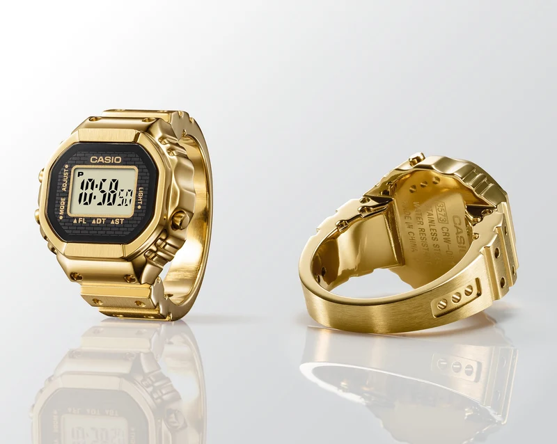 Casio CRW-001G-9ER Ringuhr Digital Goldfarben • Goldionenbeschichtung • Dual-Zeit & Stoppuhr