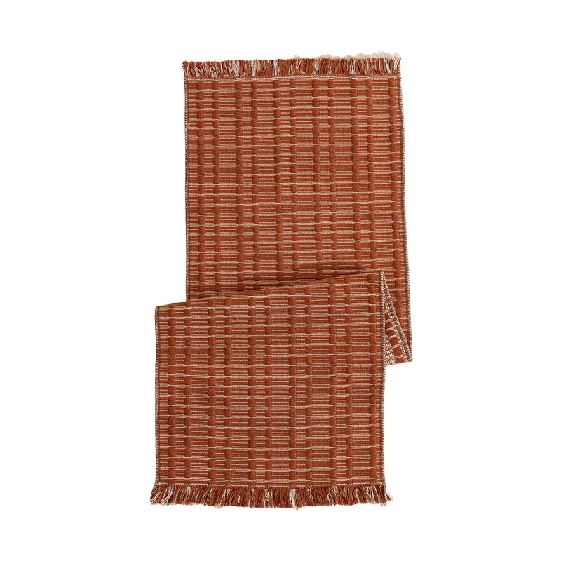 Handgewebter Plaid aus Baumwolle mit Strukturstreifen und Fransen