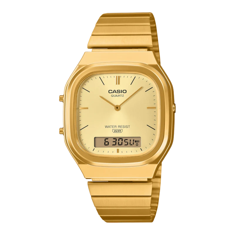 Casio Vintage AQ-240EG-9AEF Armbanduhr Gold • Analog-Digital • Retro-Design