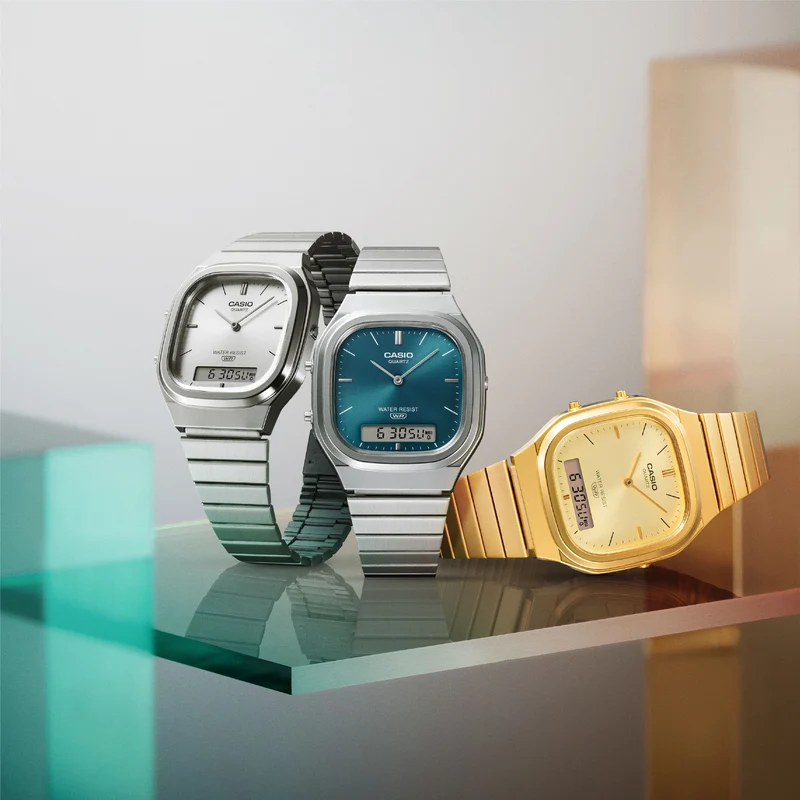 Casio Vintage AQ-240EG-9AEF Armbanduhr Gold • Analog-Digital • Retro-Design