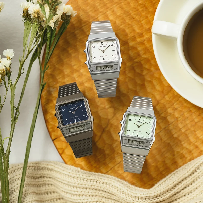 Casio Vintage AQ-800E-3AEF Armbanduhr Grün • Analog-Digital • Retro-Vintage-Design