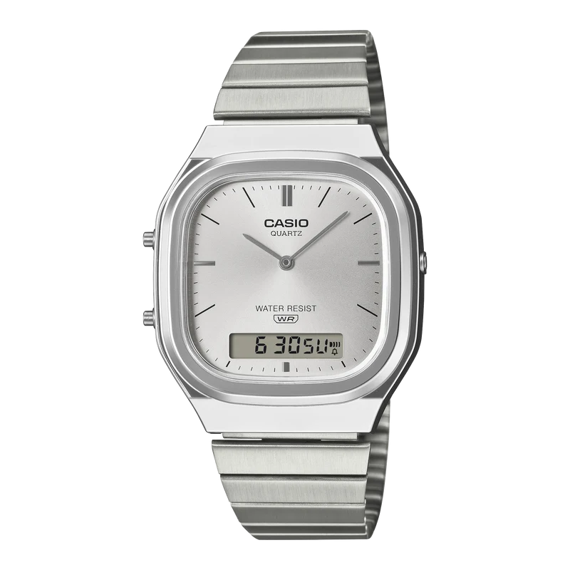 Casio Vintage AQ-240E-7AEF Armbanduhr Silber • Analog-Digital • Retro-modernes Design