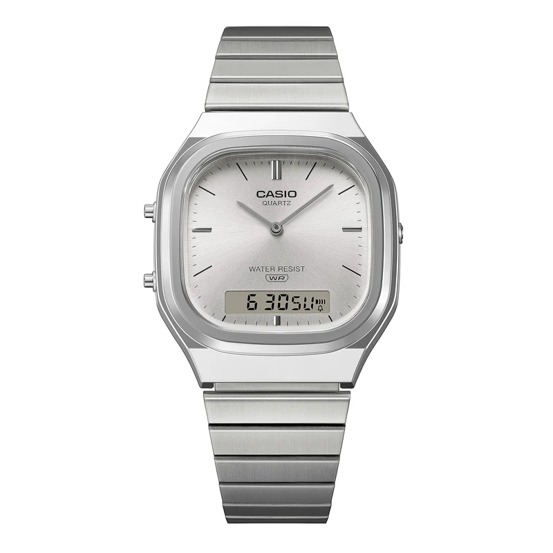 Casio Vintage AQ-240E-7AEF Armbanduhr Silber • Analog-Digital • Retro-modernes Design