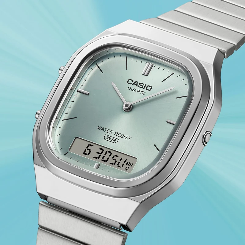 Casio AQ-240E-7A2EF Edgy Collection Armbanduhr Crème • Analog-Digital • Retro-Moderne Ästhetik