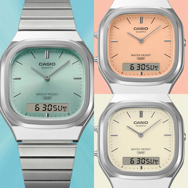 Casio AQ-240E-7A2EF Edgy Collection Armbanduhr Crème • Analog-Digital • Retro-Moderne Ästhetik