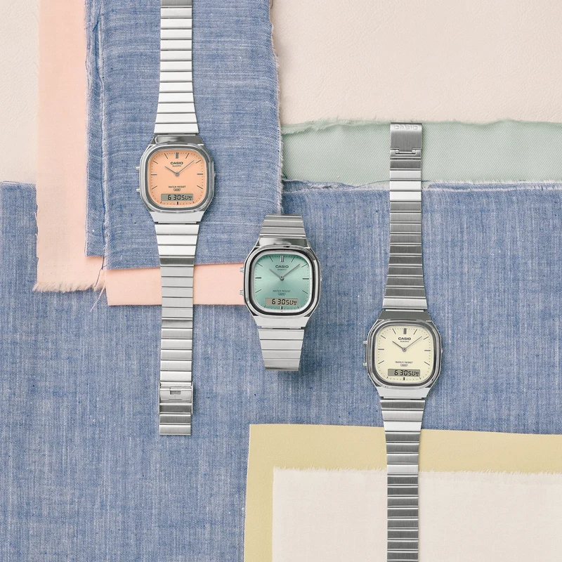 Casio AQ-240E-7A2EF Edgy Collection Armbanduhr Crème • Analog-Digital • Retro-Moderne Ästhetik