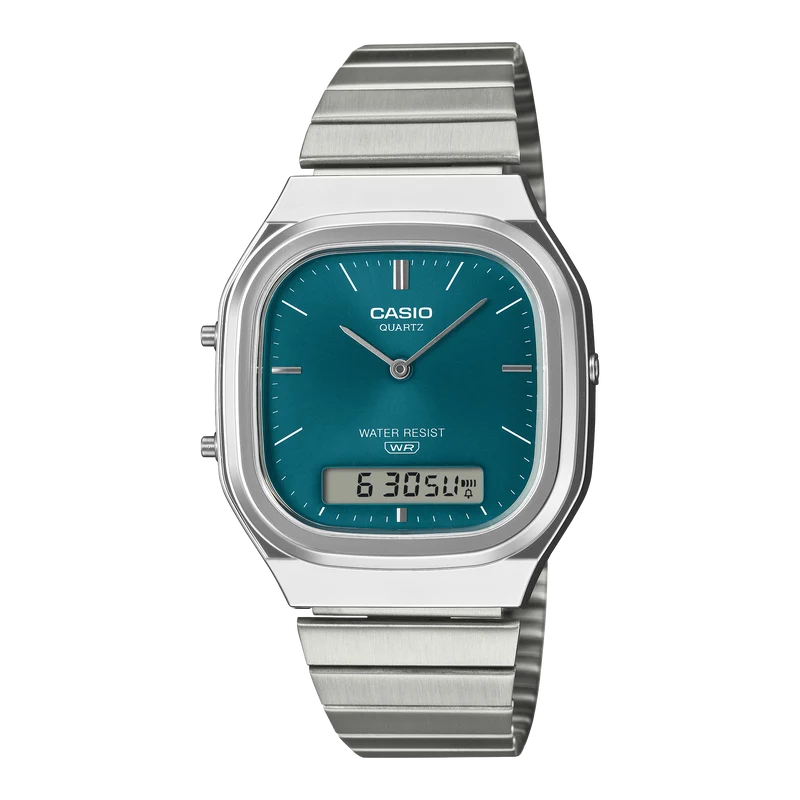 Casio Vintage AQ-240E-3AEF Armbanduhr Silber • Analog-Digital • Retro-modernes Design