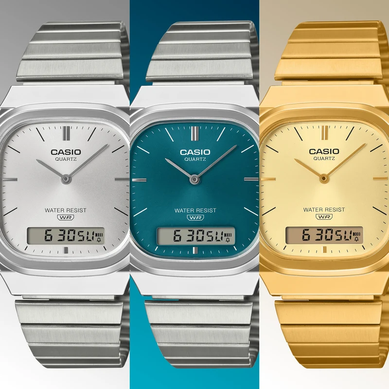 Casio Vintage AQ-240E-3AEF Armbanduhr Silber • Analog-Digital • Retro-modernes Design