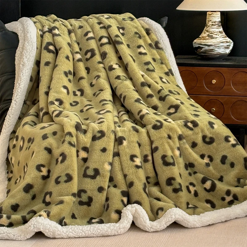 Damen Plüsch Leoparddruck Wurfdecke