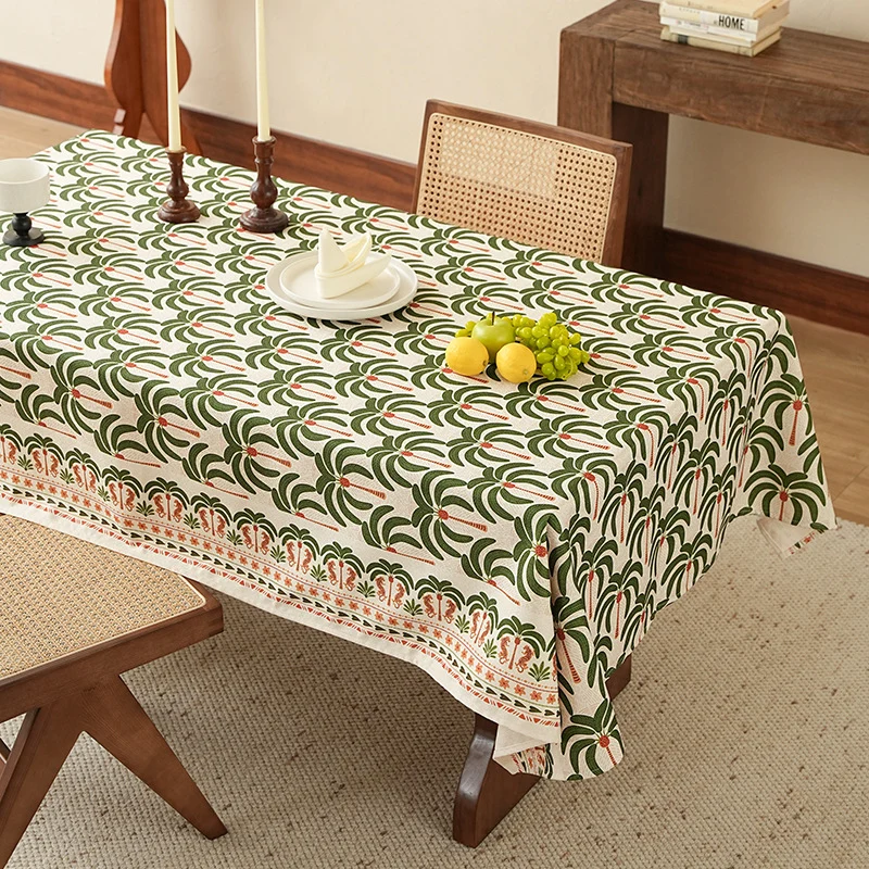 Handbedruckte Baumwoll-Tischdecke mit botanischem Blockprint