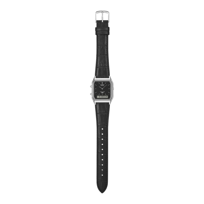 Casio Vintage AQ-230EL-1AEF Armbanduhr Schwarz • Analog-Digital • Echtlederarmband