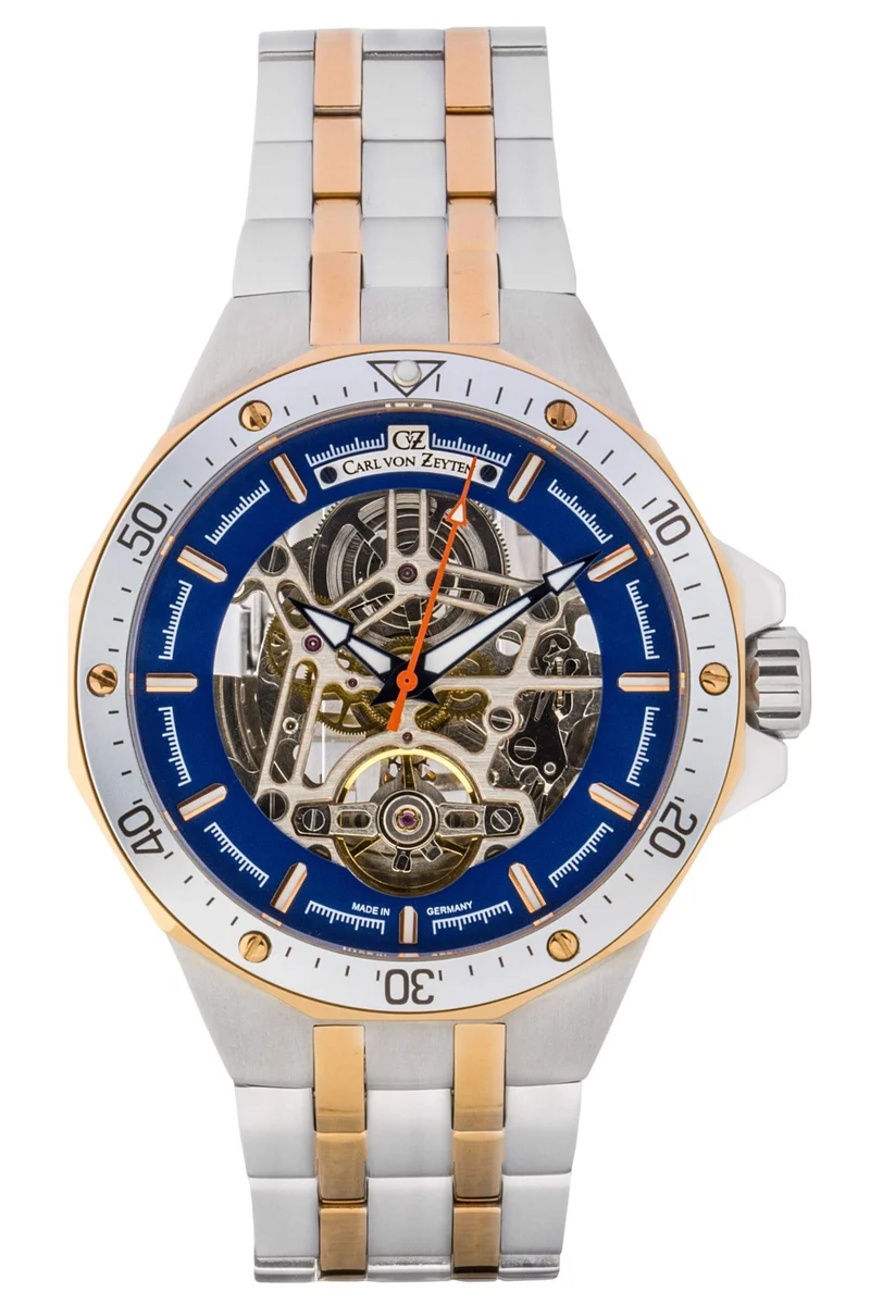 Carl von Zeyten Urberg CVZ0094RBLM Herrenuhr Bicolor Blau • Skelettuhrwerk • Saphirglas
