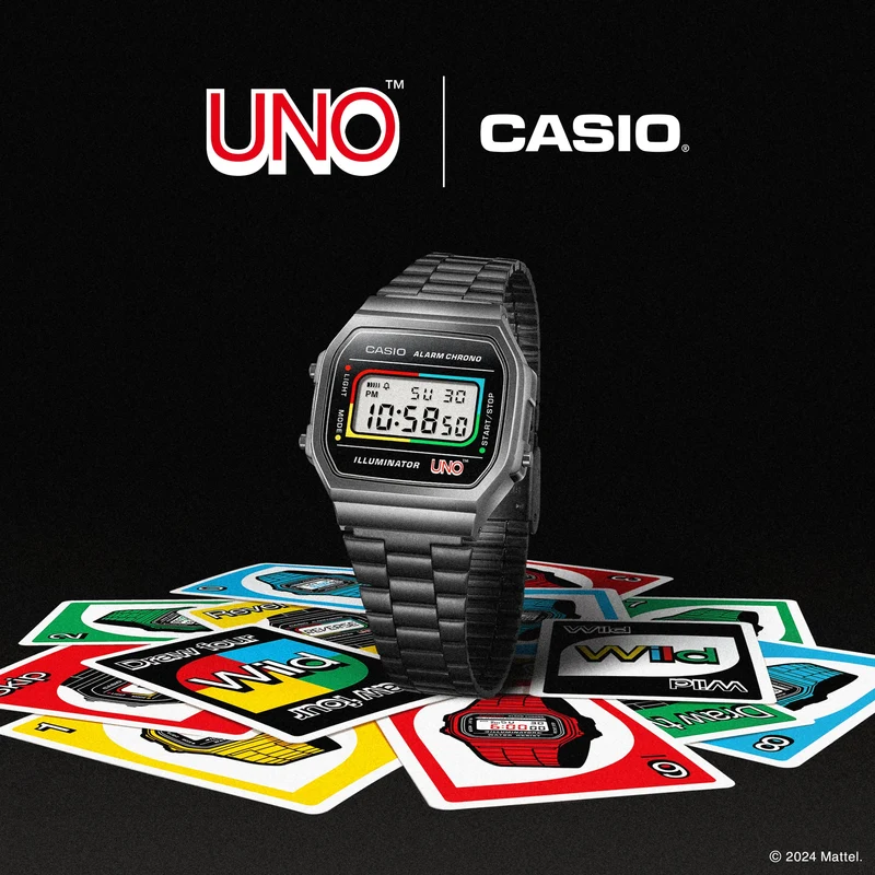Casio A168WEUC-1AER Vintage Unisex Armbanduhr • UNO Special Edition • EL-Hintergrundbeleuchtung