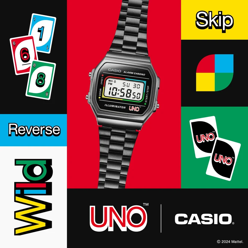 Casio A168WEUC-1AER Vintage Unisex Armbanduhr • UNO Special Edition • EL-Hintergrundbeleuchtung