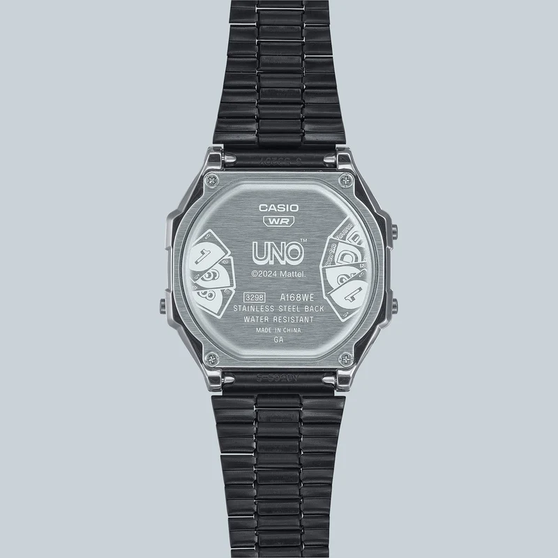 Casio A168WEUC-1AER Vintage Unisex Armbanduhr • UNO Special Edition • EL-Hintergrundbeleuchtung