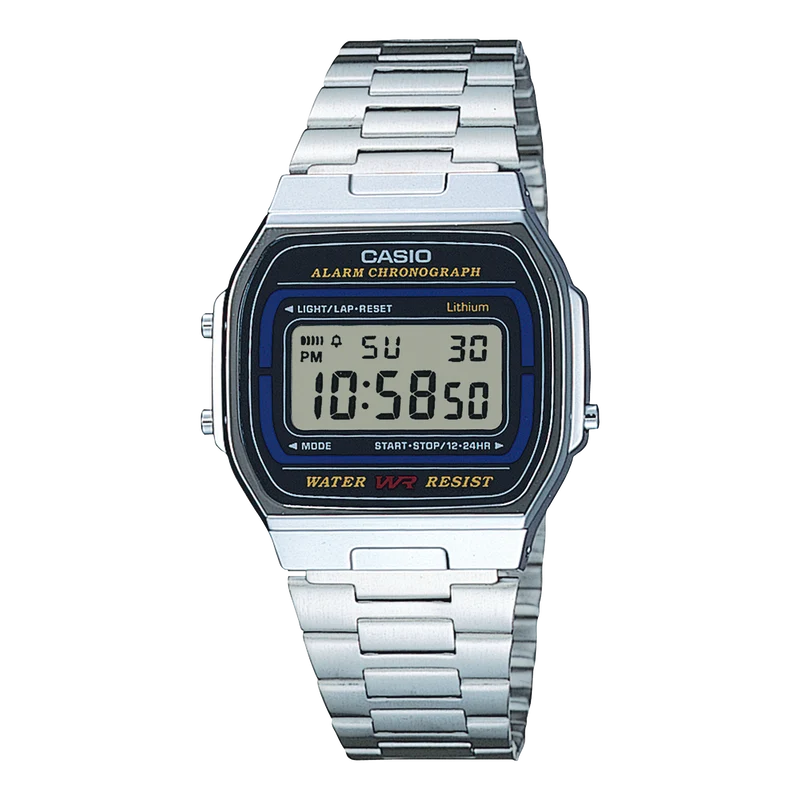 Casio Collection A164WA-1VES Herren Armbanduhr Silber • Edelstahlarmband • LED-Beleuchtung