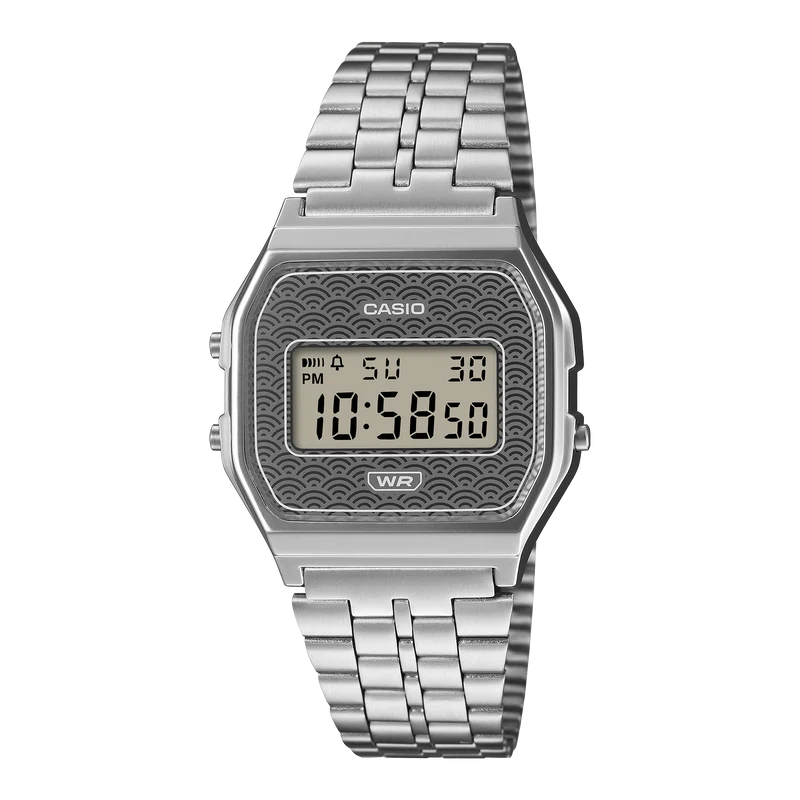 Casio Vintage A159WEVJ-7ER Unisex Armbanduhr Silber • Seigaiha-Muster • Made in Japan