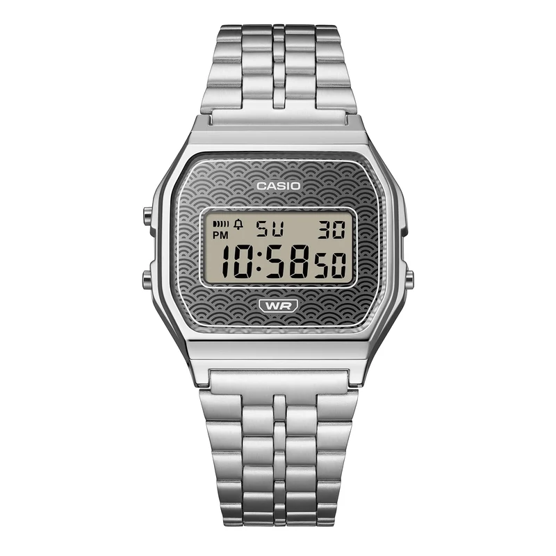 Casio Vintage A159WEVJ-7ER Unisex Armbanduhr Silber • Seigaiha-Muster • Made in Japan
