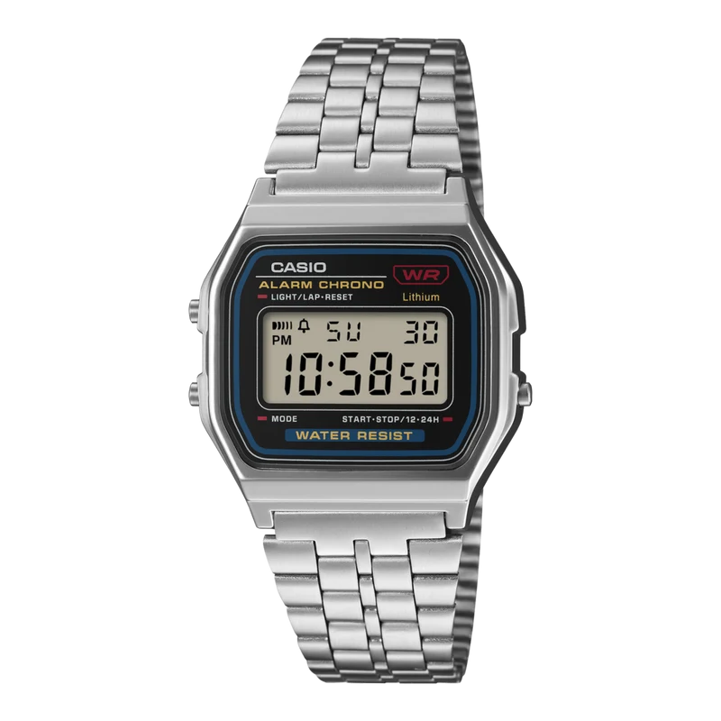Casio Vintage A159WE-1EF Armbanduhr Silber • Edelstahlarmband • LED-Beleuchtung