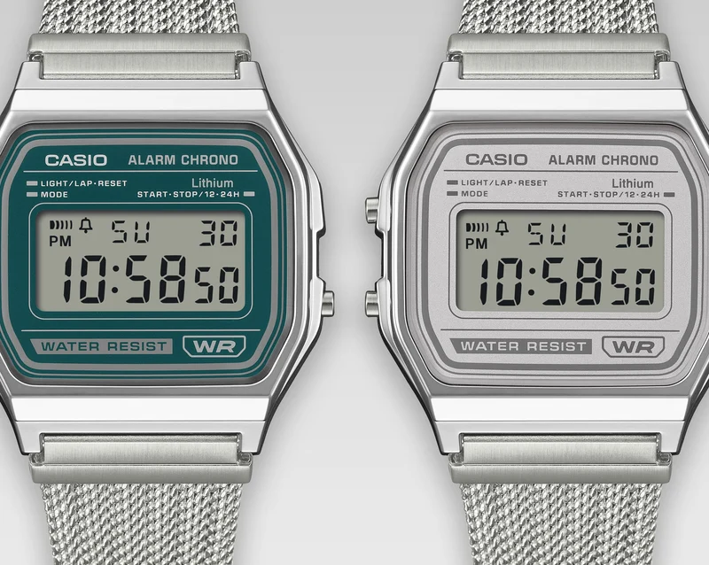 Casio Vintage A158WEM-7EF Armbanduhr Grün • Mesh-Armband • Digitalanzeige