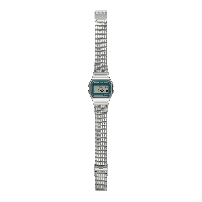 Casio Vintage A158WEM-3EF Armbanduhr Grün • Mesh-Armband • Stoppuhr