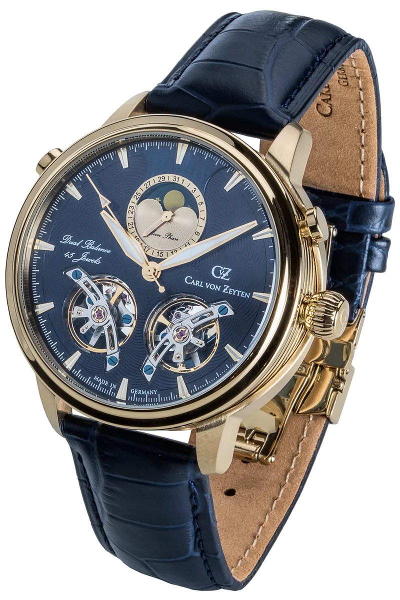 Carl von Zeyten Durbach CVZ0060GBLS Herrenuhr Gelbgold-Blau • Mondphase • Automatikwerk